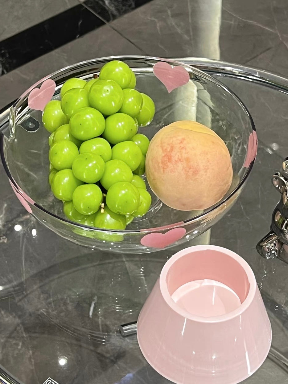 💖 Pink Heart Plastic Fruit Basket – Drainable Stand Design