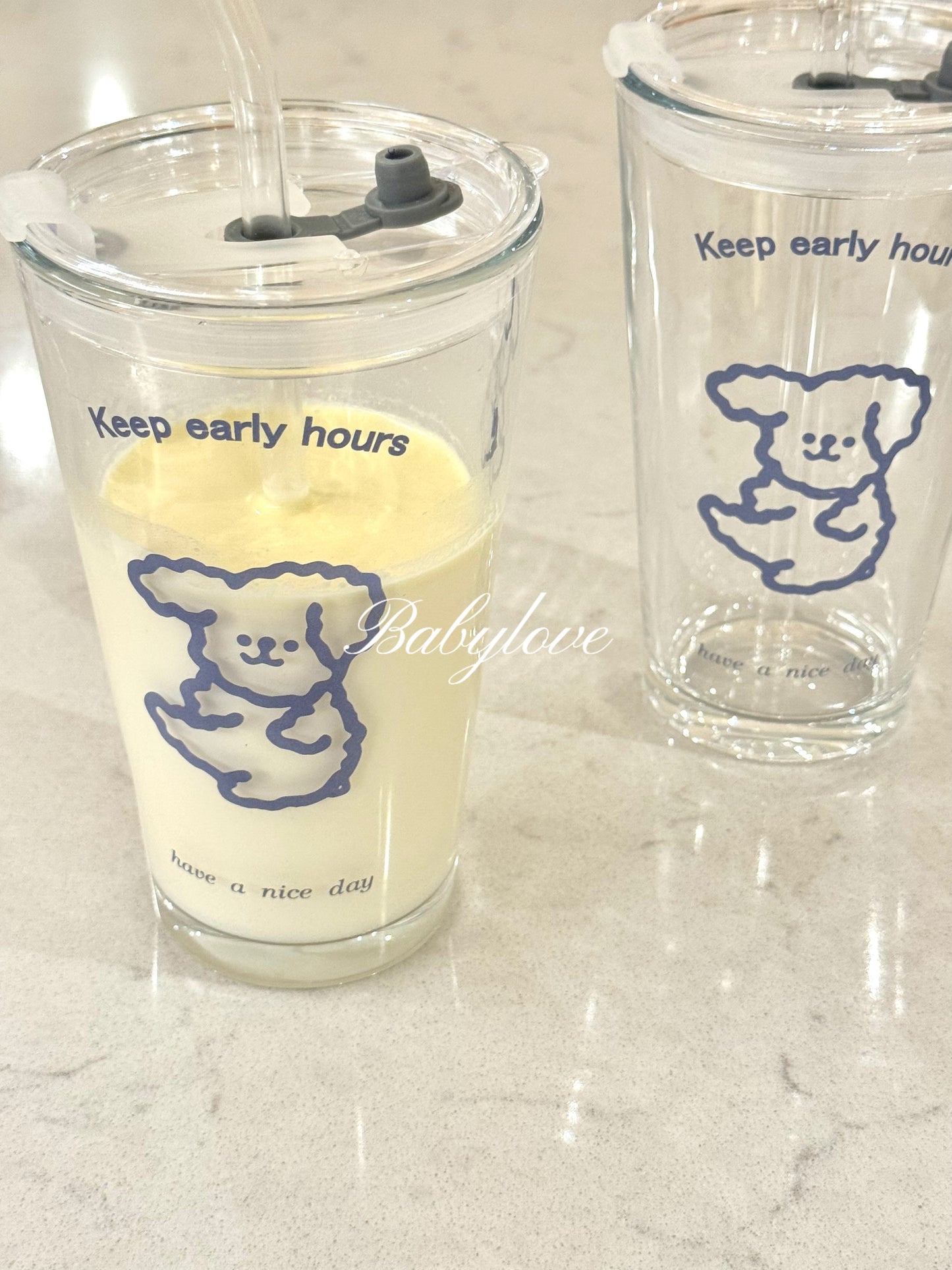 Cute Bear Glass Cup with Lid and Straw – Large Capacity 🐻🥤