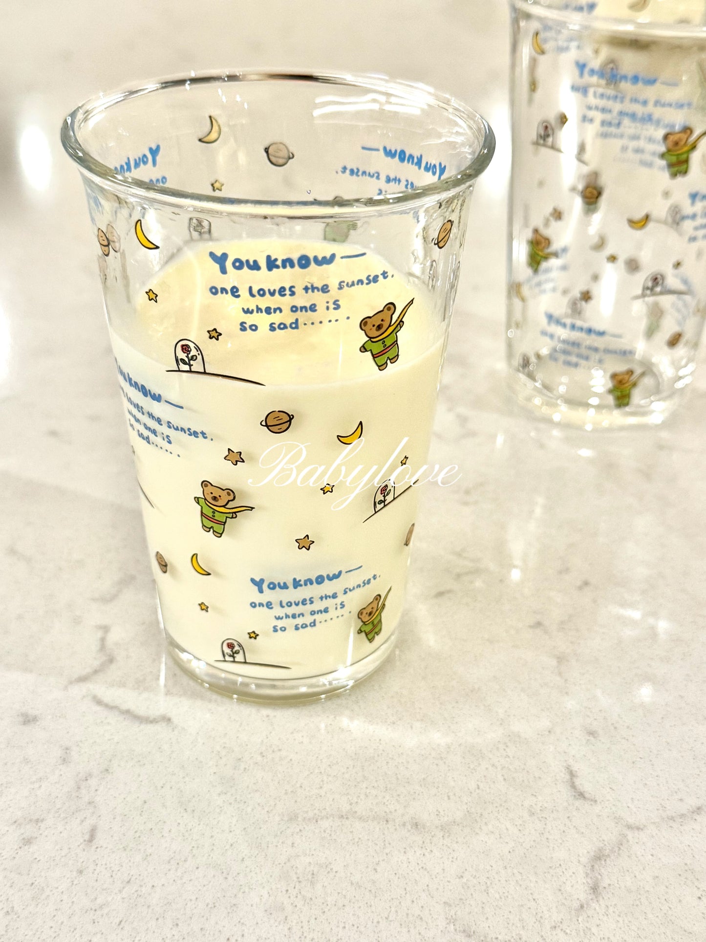 The Little Prince Inspired Glass Cup – Cute Cartoon Design 🌙⭐️🐻