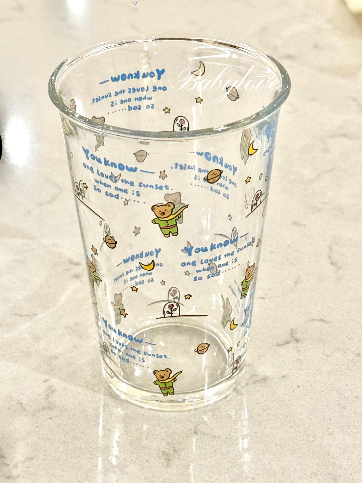 The Little Prince Inspired Glass Cup – Cute Cartoon Design 🌙⭐️🐻