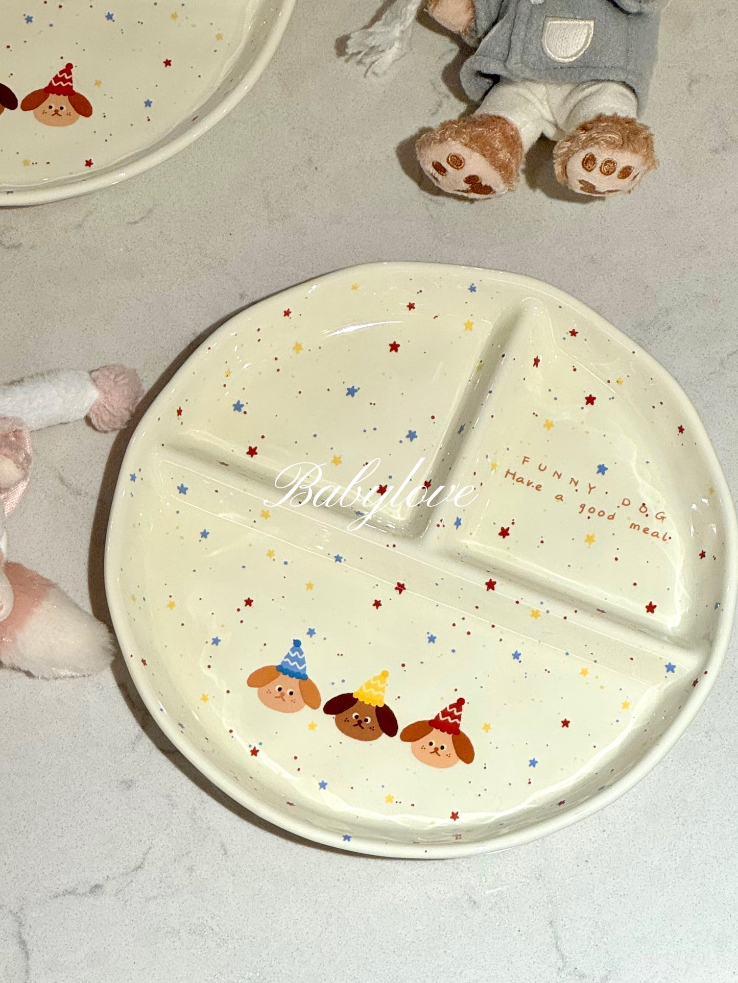 Cute Party Dog Divided Plate – Ceramic Sectioned Dinner Plate 🐶🎉🍽
