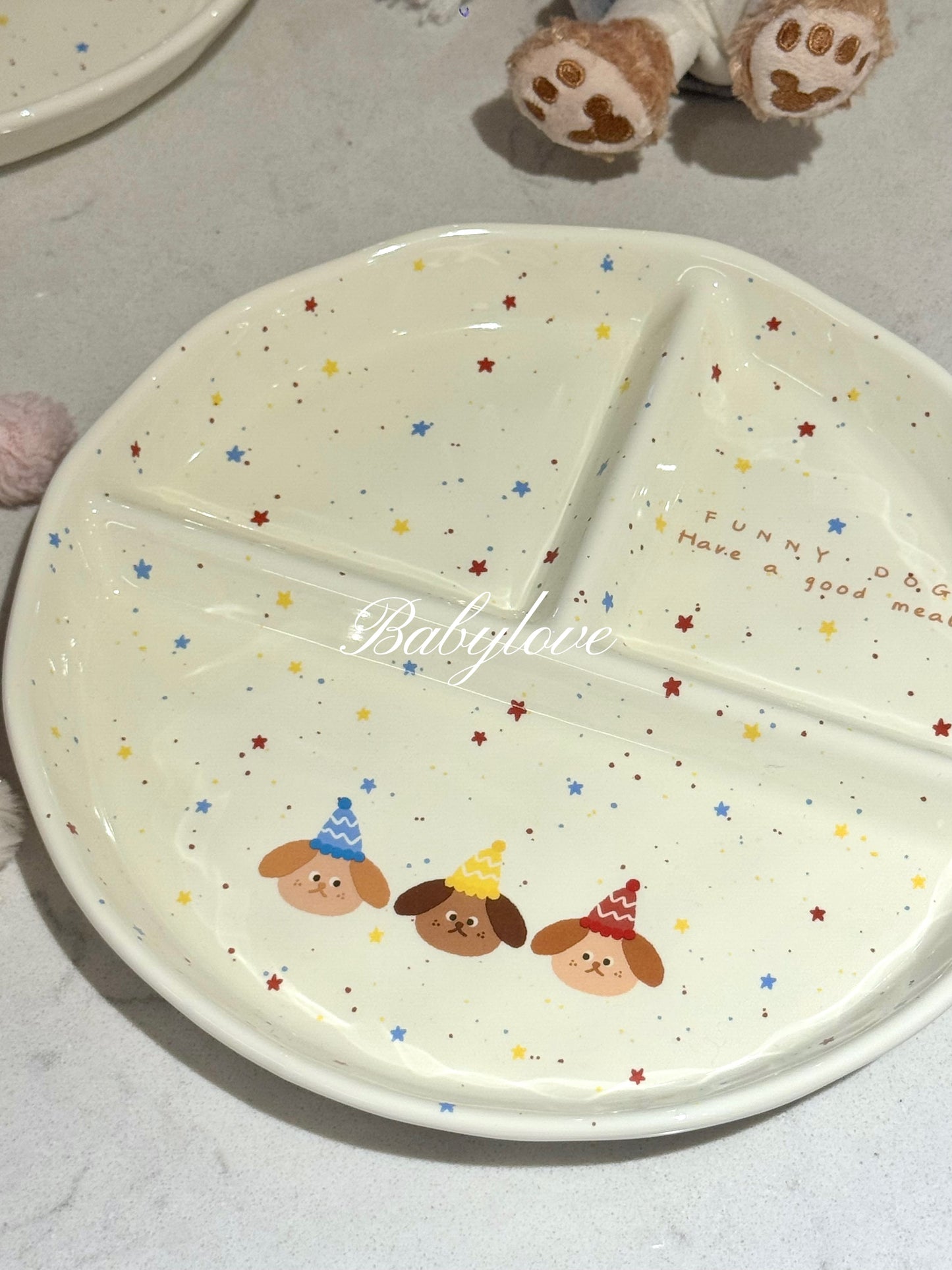 Cute Party Dog Divided Plate – Ceramic Sectioned Dinner Plate 🐶🎉🍽