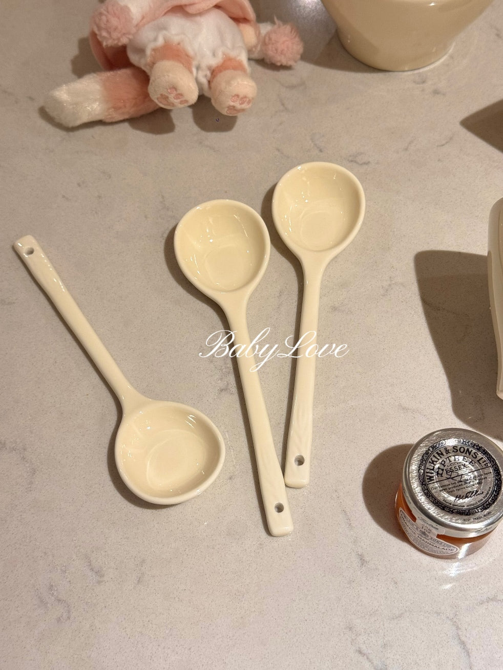 Cream Ceramic Bowl and Spoon Set