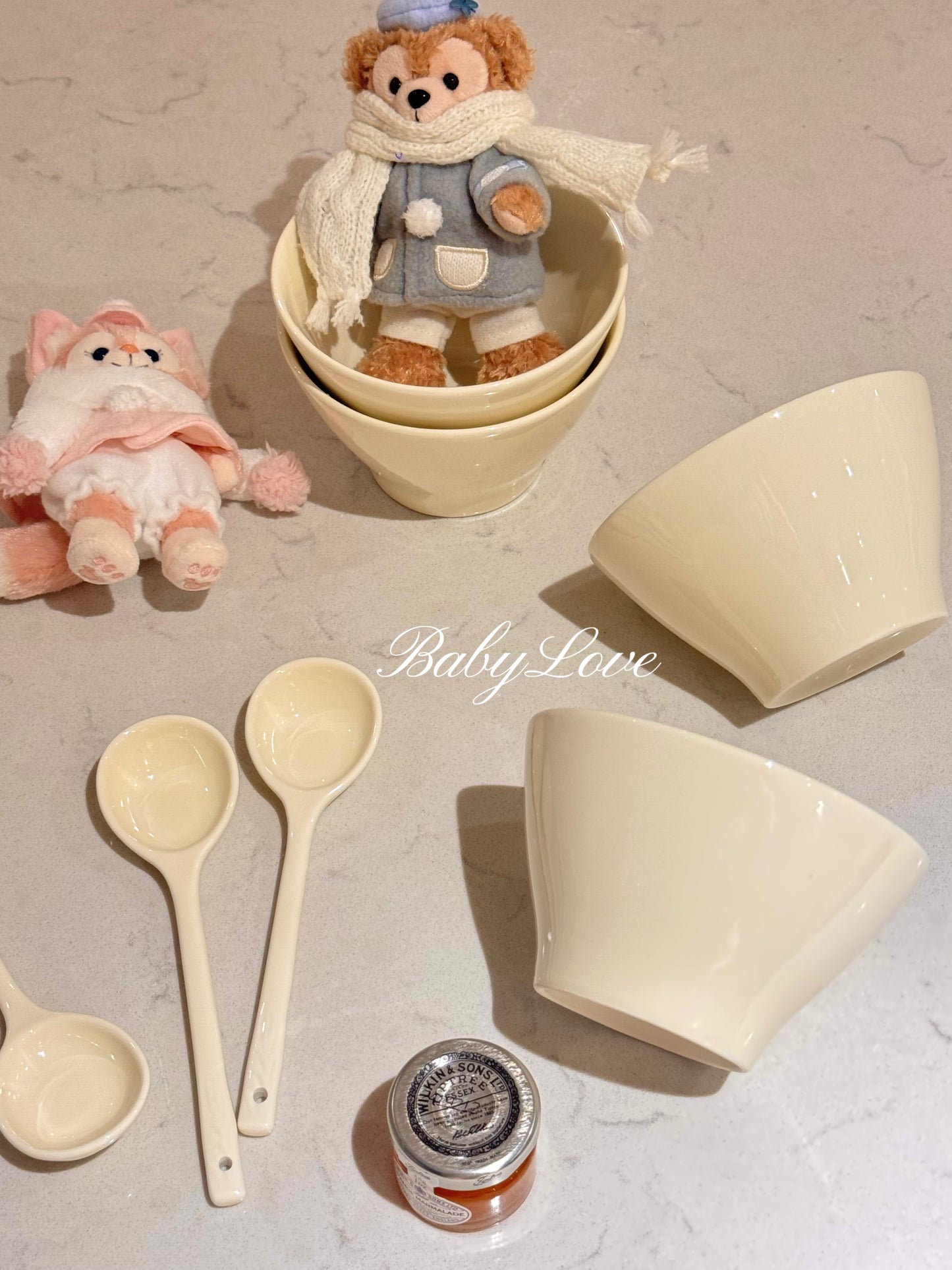 Cream Ceramic Bowl and Spoon Set