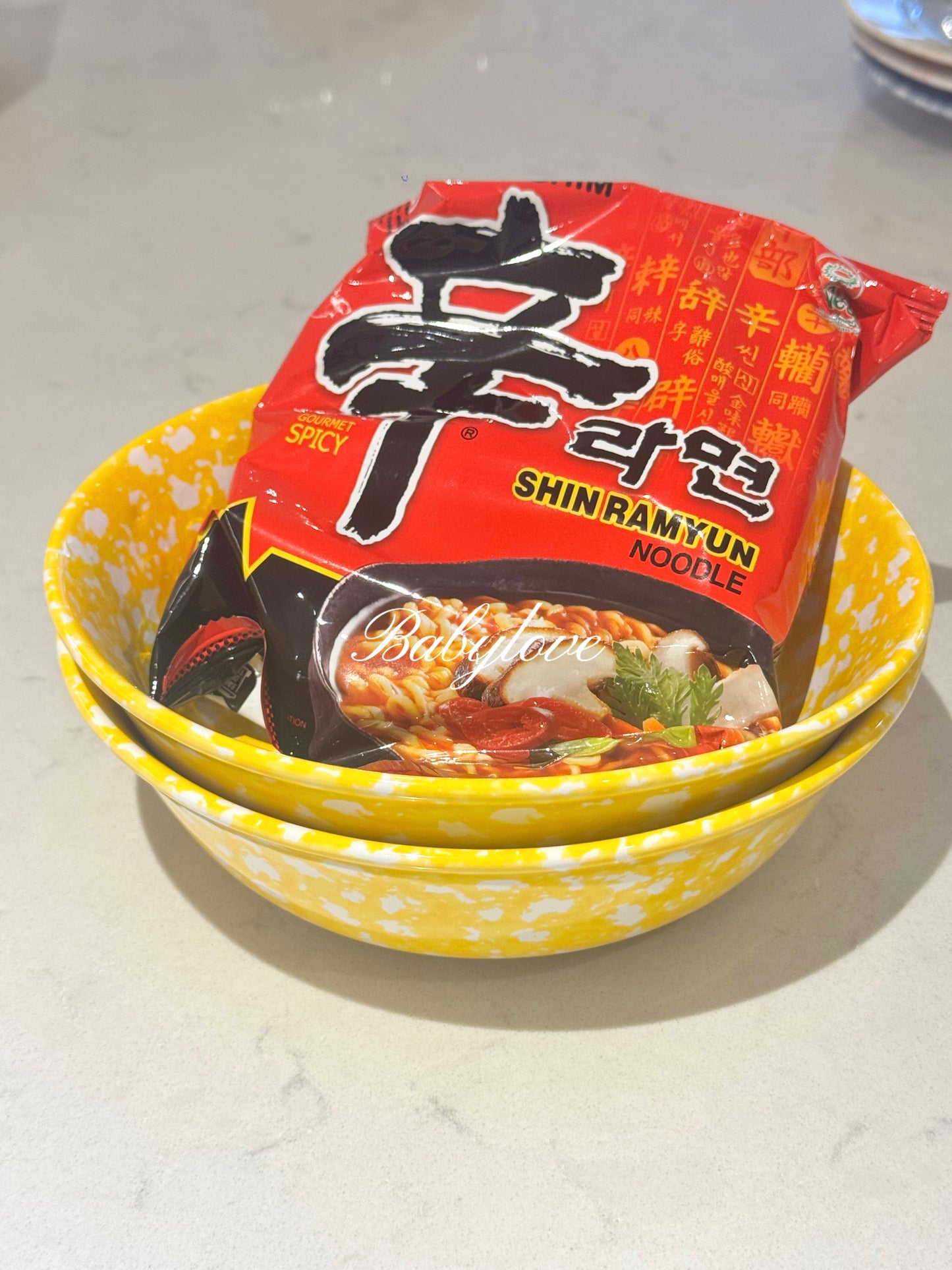 Korean-Style Speckled Noodle Bowl | Bright Yellow Ramen Bowl