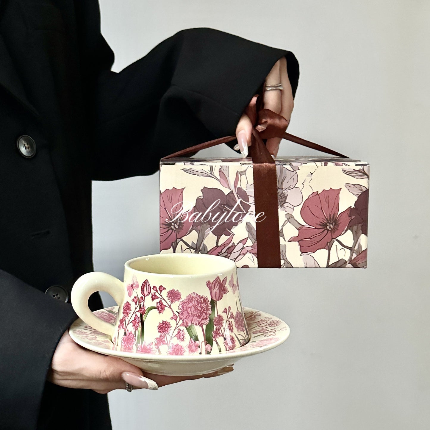 Floral Ceramic Cup & Saucer Gift Set with Elegant Box 🌸🎁