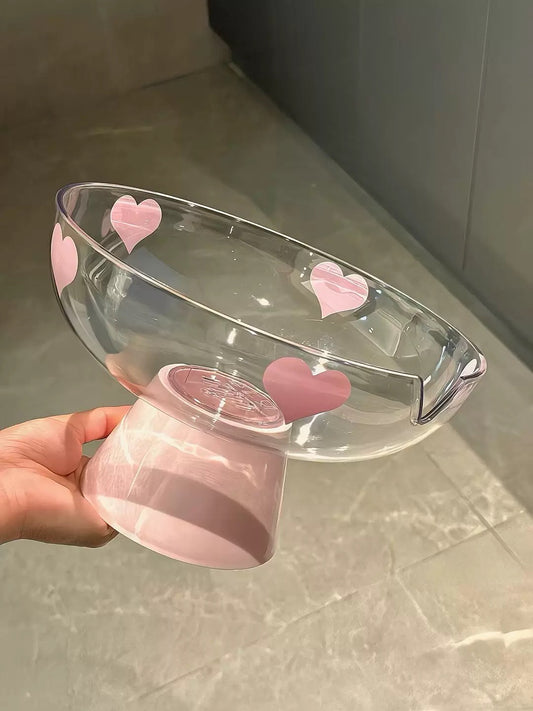 💖 Pink Heart Plastic Fruit Basket – Drainable Stand Design