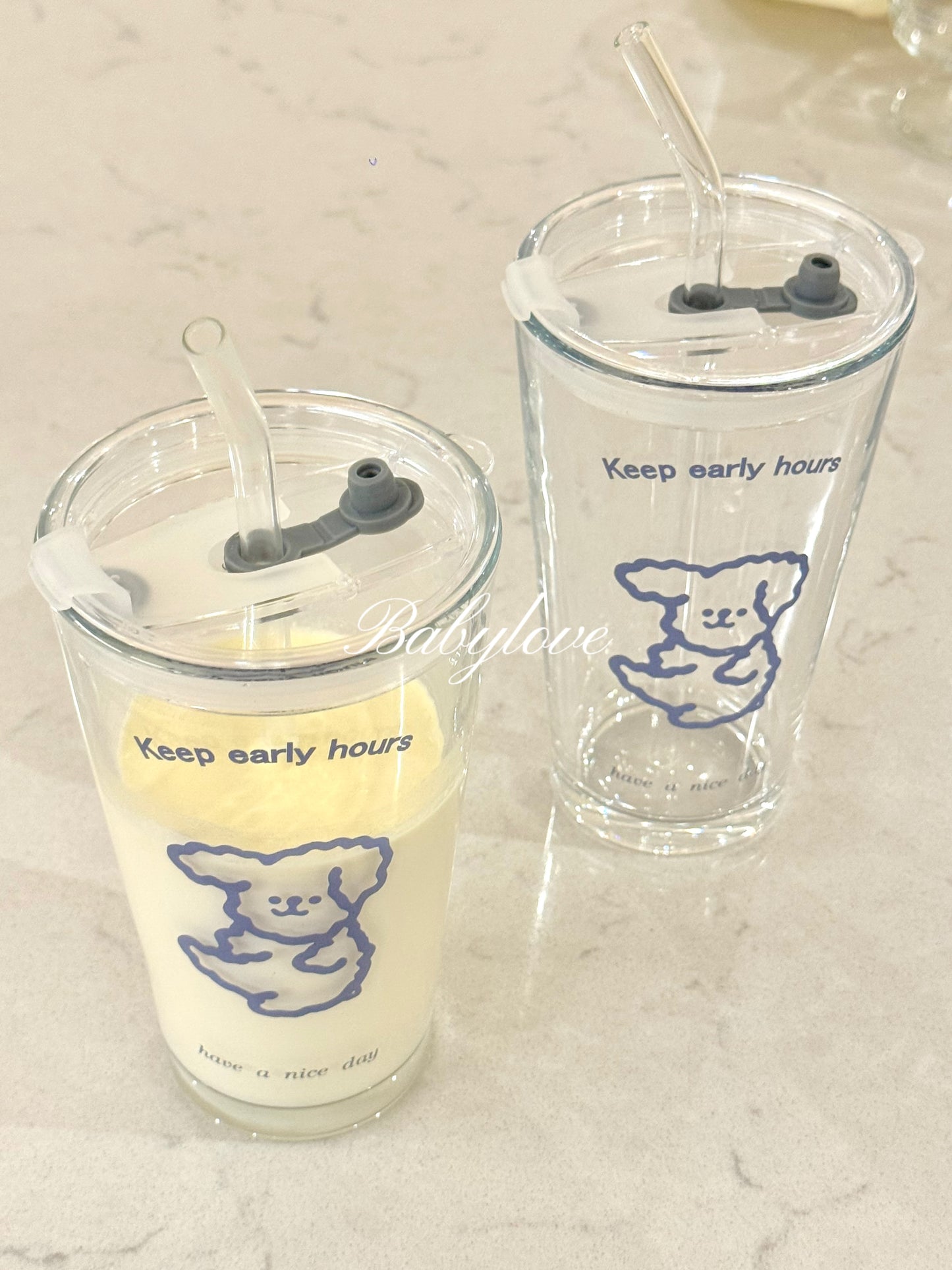 Cute Bear Glass Cup with Lid and Straw – Large Capacity 🐻🥤