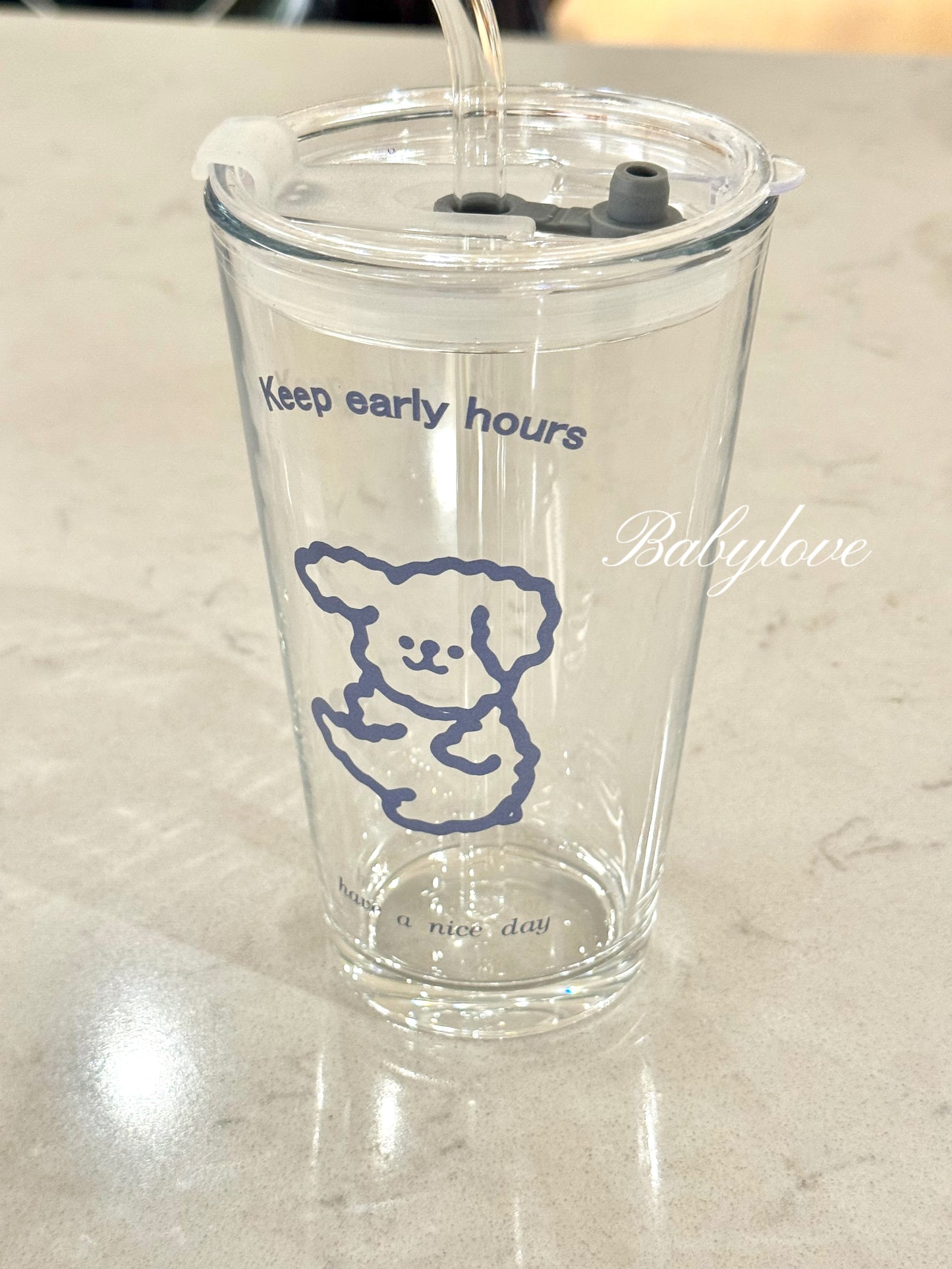Cute Bear Glass Cup with Lid and Straw – Large Capacity 🐻🥤