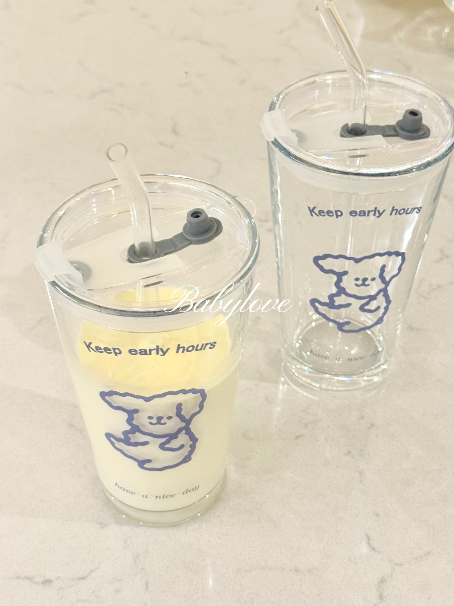 Cute Bear Glass Cup with Lid and Straw – Large Capacity 🐻🥤