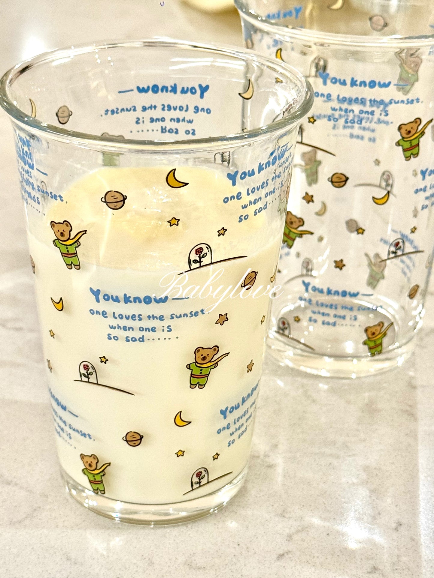 The Little Prince Inspired Glass Cup – Cute Cartoon Design 🌙⭐️🐻