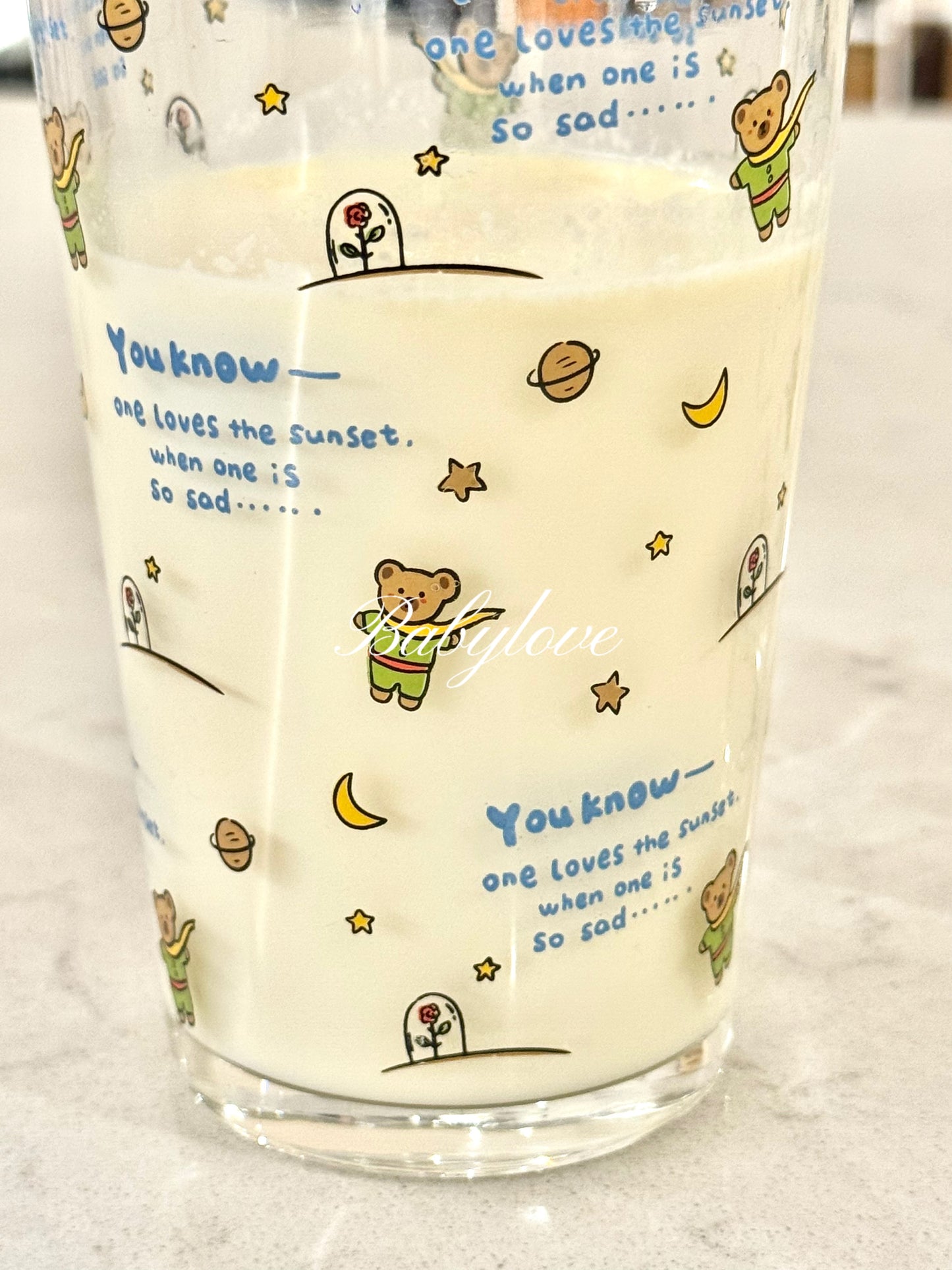 The Little Prince Inspired Glass Cup – Cute Cartoon Design 🌙⭐️🐻