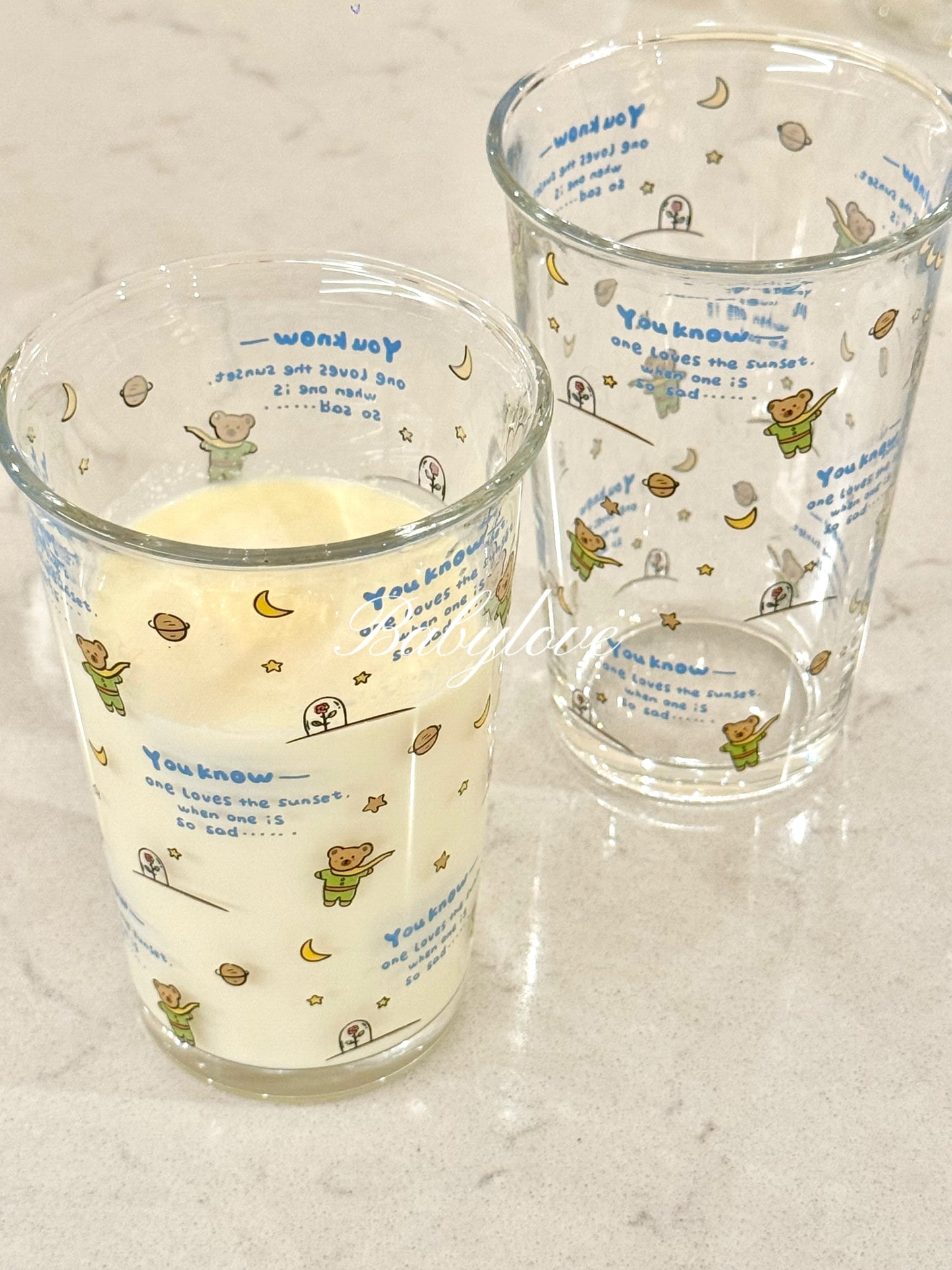 The Little Prince Inspired Glass Cup – Cute Cartoon Design 🌙⭐️🐻