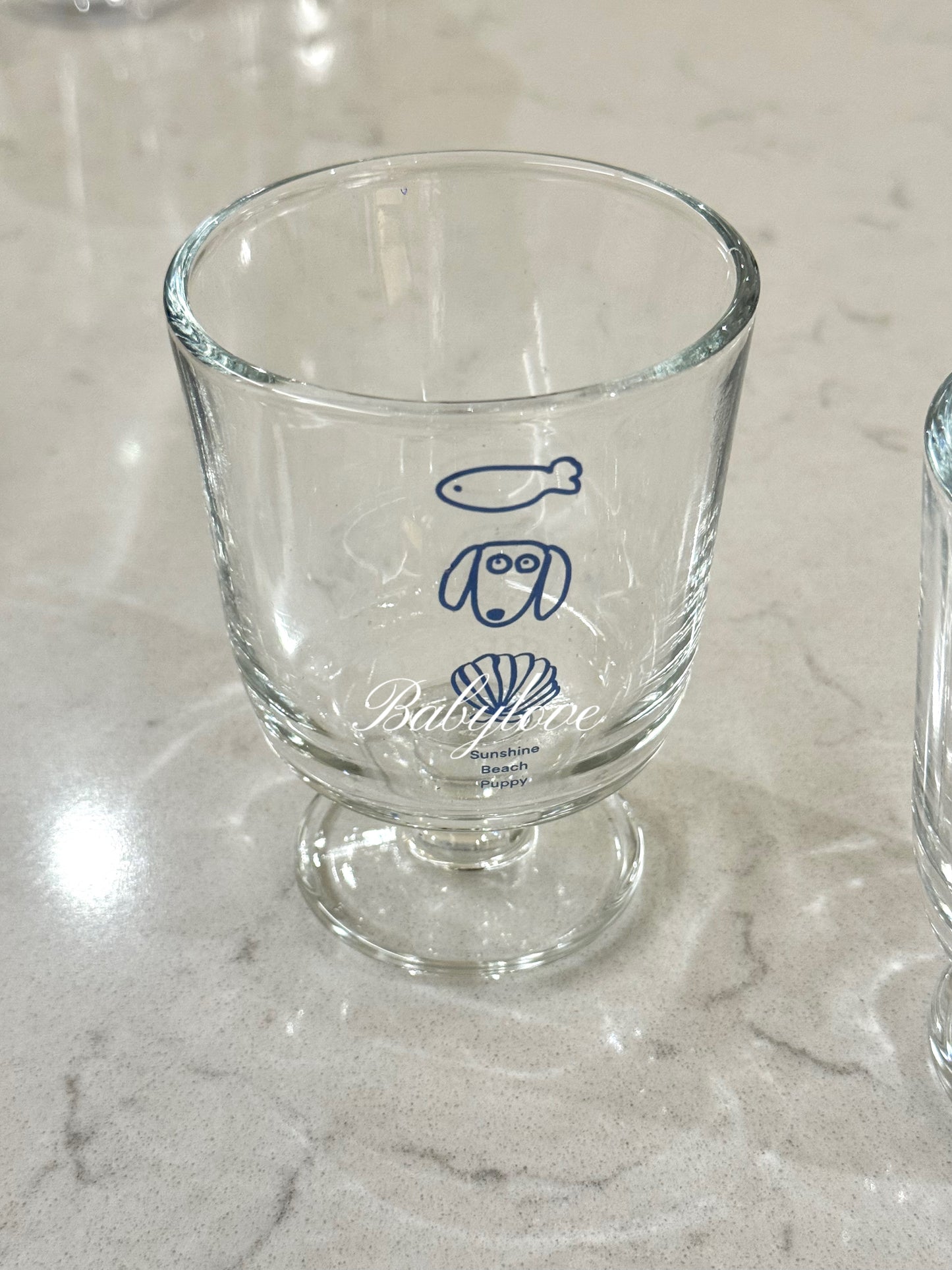 Coastal Charm Glass Cup – With Cute Blue Illustrations