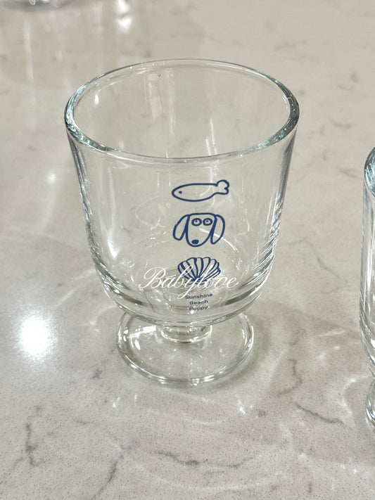 Coastal Charm Glass Cup – With Cute Blue Illustrations