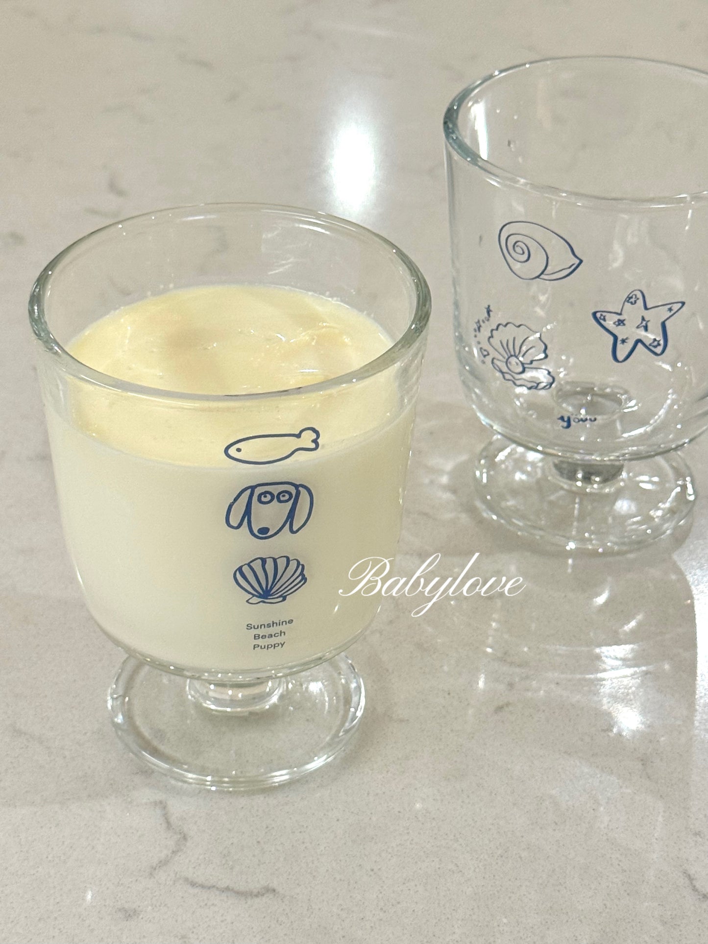 Coastal Charm Glass Cup – With Cute Blue Illustrations