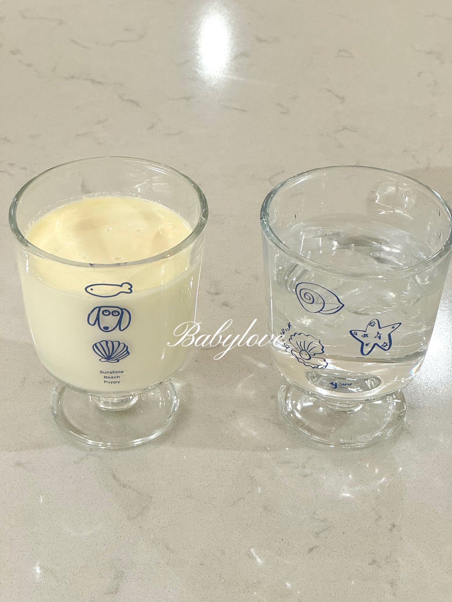 Coastal Charm Glass Cup – With Cute Blue Illustrations