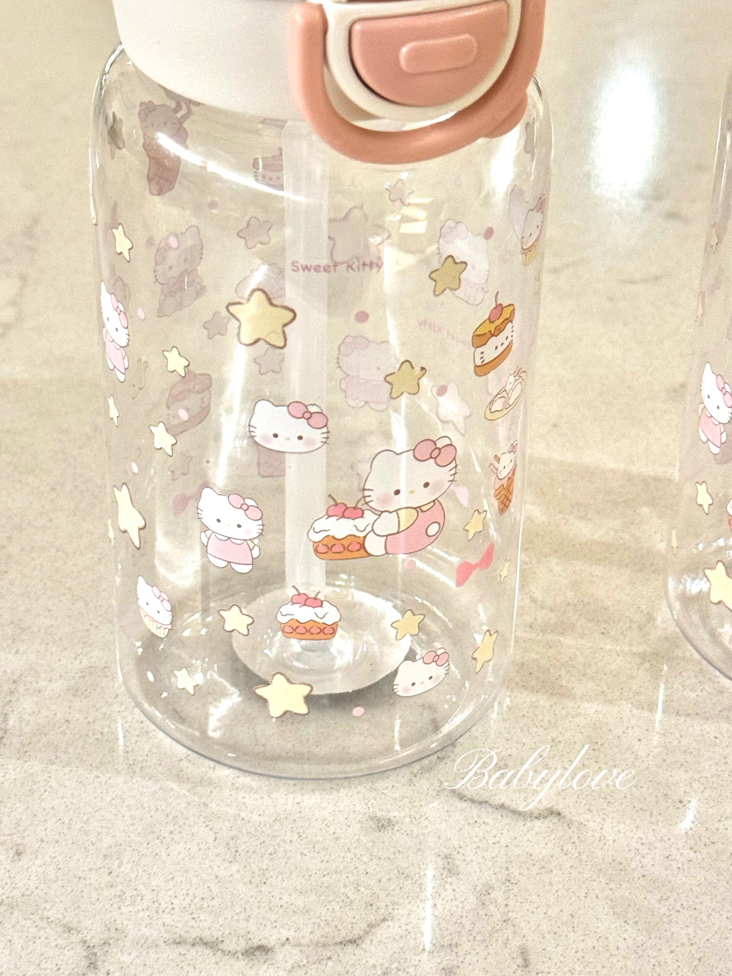 Hello Kitty Food-Grade Plastic Water Bottle with Straw 🌸✨