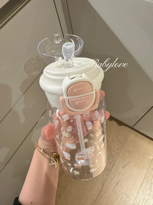Hello Kitty Food-Grade Plastic Water Bottle with Straw 🌸✨