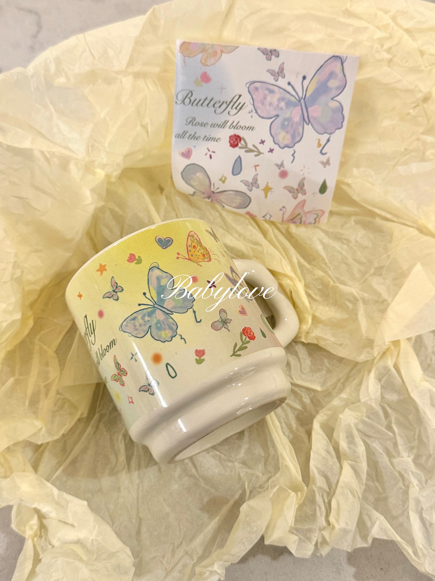 Gradient Butterfly Ceramic Mug – Sunshine Yellow