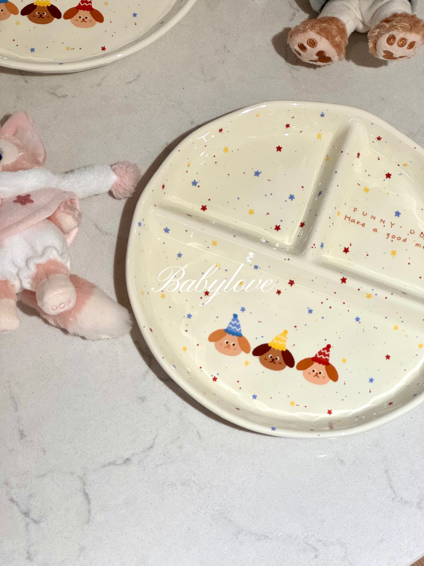 Cute Party Dog Divided Plate – Ceramic Sectioned Dinner Plate 🐶🎉🍽