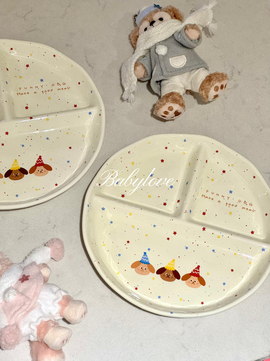 Cute Party Dog Divided Plate – Ceramic Sectioned Dinner Plate 🐶🎉🍽