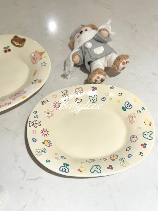 Cute Cartoon Ceramic Plate Set | Colorful Animal Pattern Designs