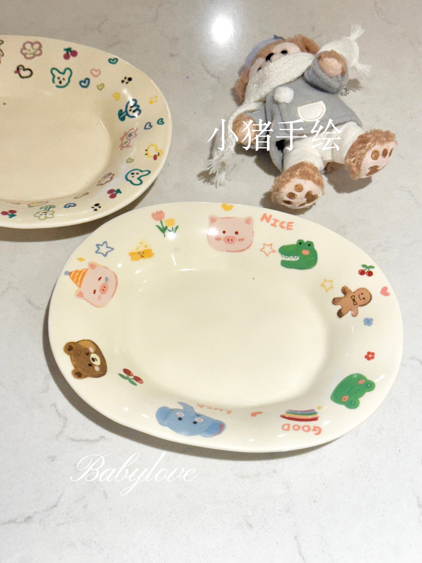 Cute Cartoon Ceramic Plate Set | Colorful Animal Pattern Designs