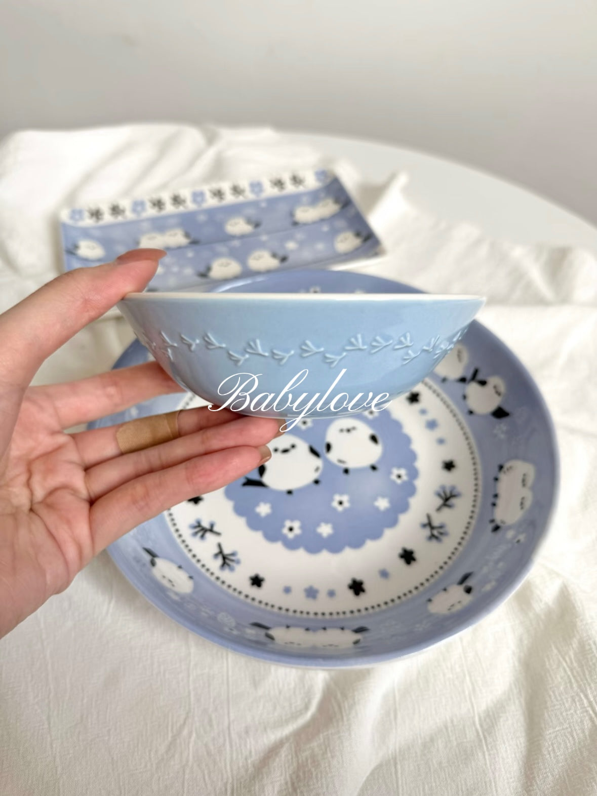 Blue Bird Ceramic Tableware Set – Bowl, Plate and Spoon