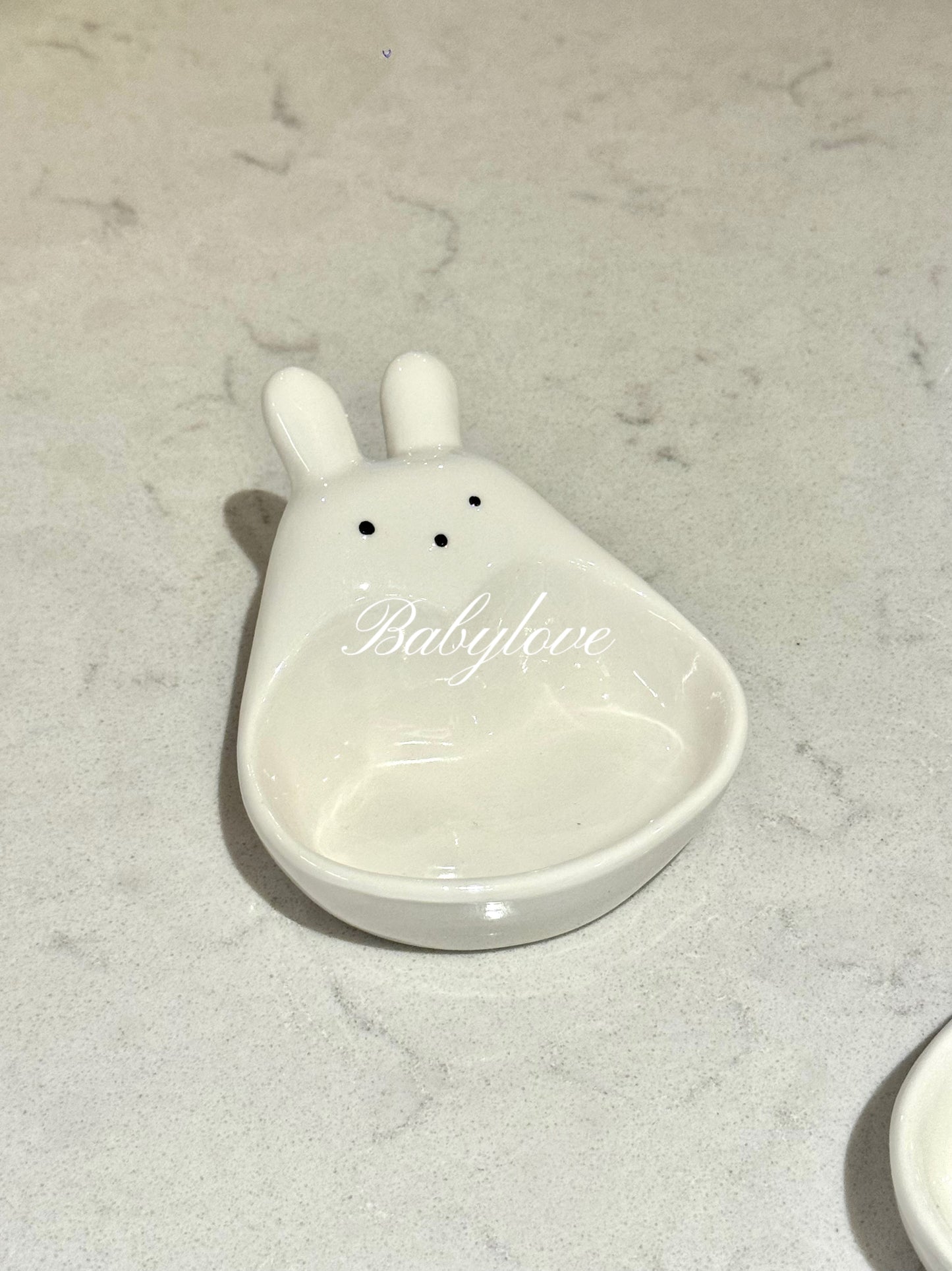 Cute Bunny Ear Ceramic Sauce Dish – Divided Condiment &amp; Snack Plate