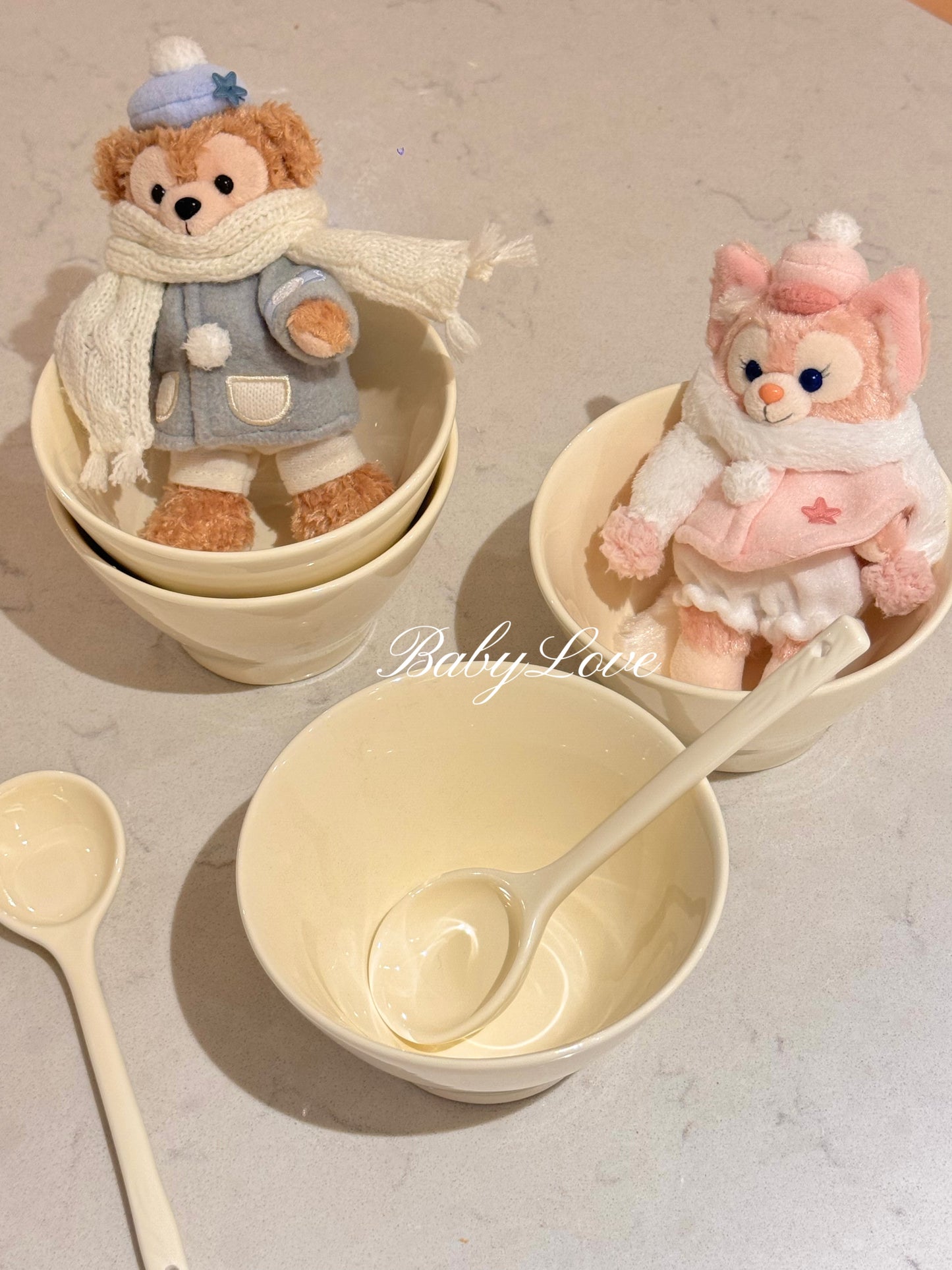 Cream Ceramic Bowl and Spoon Set