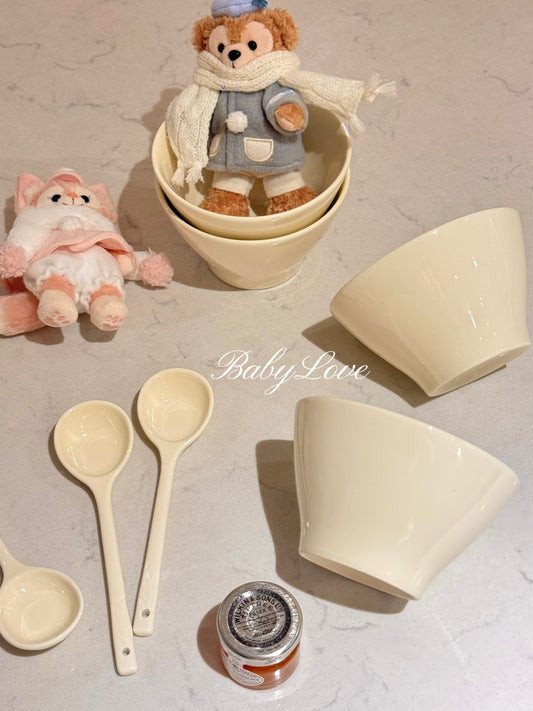 Cream Ceramic Bowl and Spoon Set