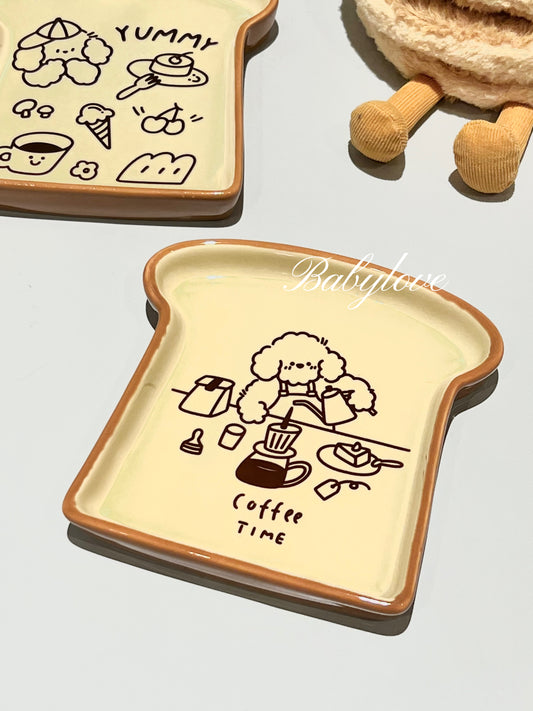 Cute Toast-Shaped Ceramic Plate – Yummy and Coffee Time Design 🍞☕🍳
