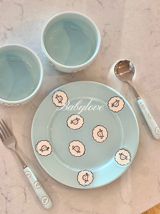 Pastel Blue Sheep Ceramic Tableware Set