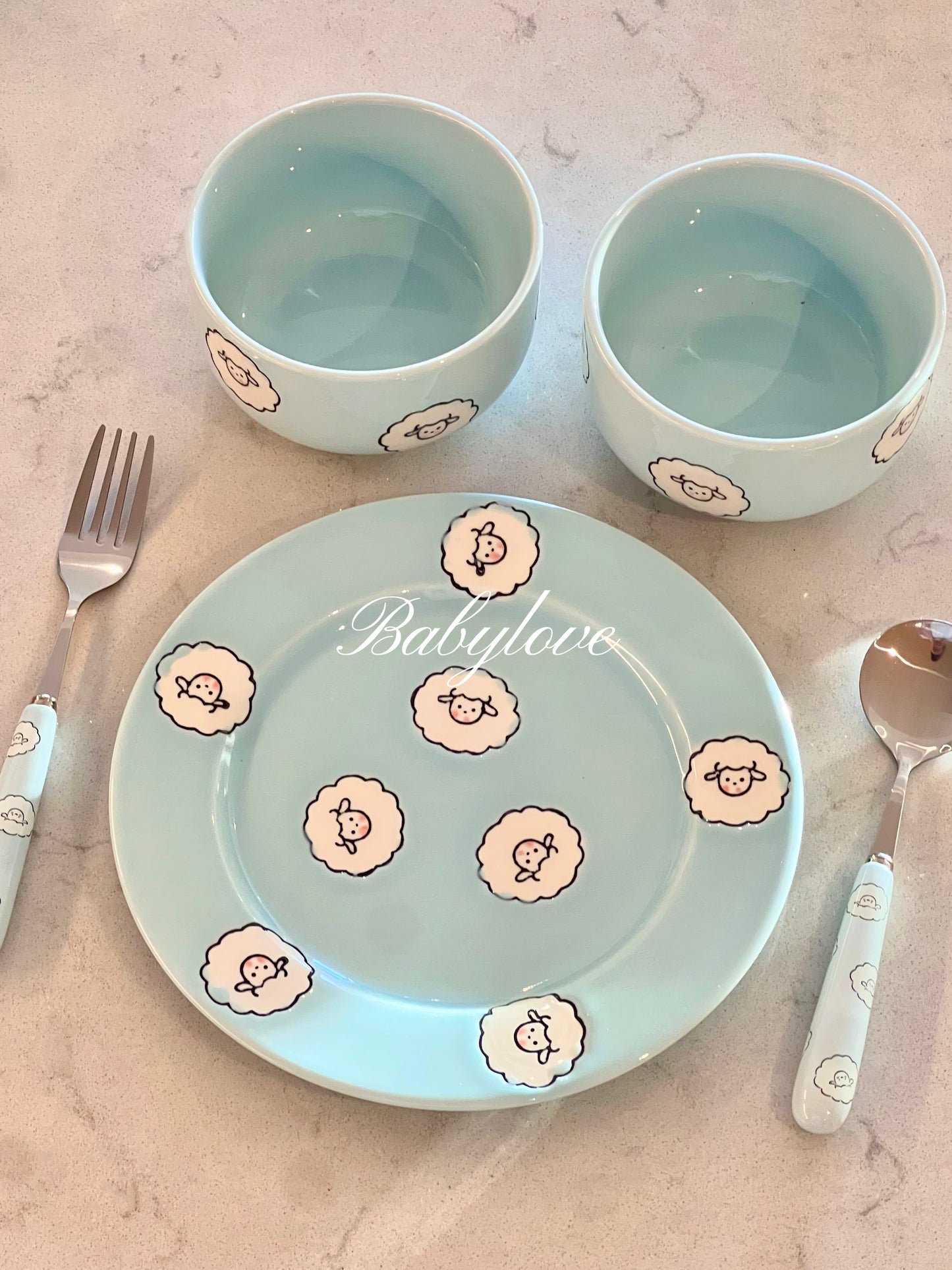 Pastel Blue Sheep Ceramic Tableware Set