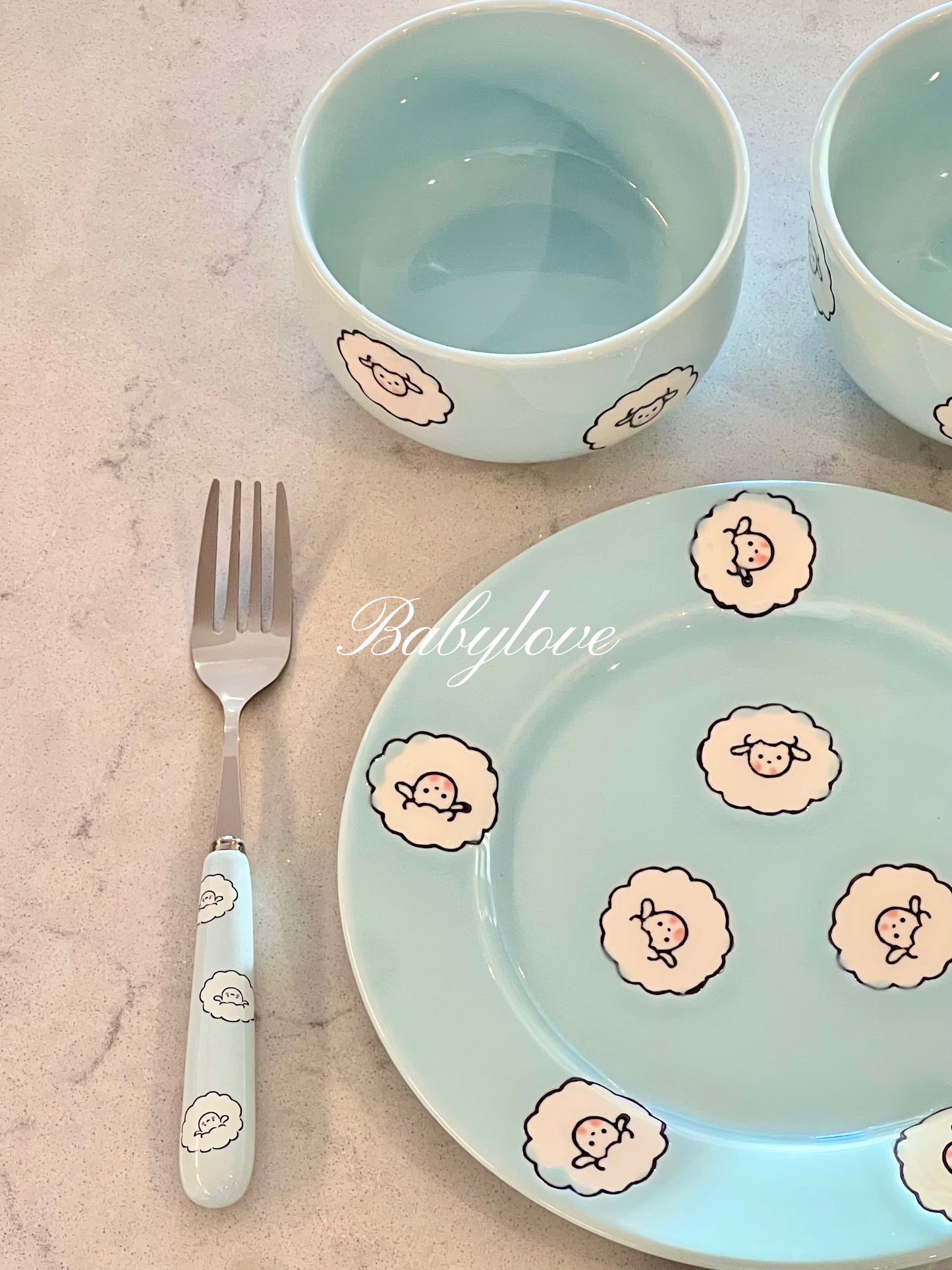 Pastel Blue Sheep Ceramic Tableware Set