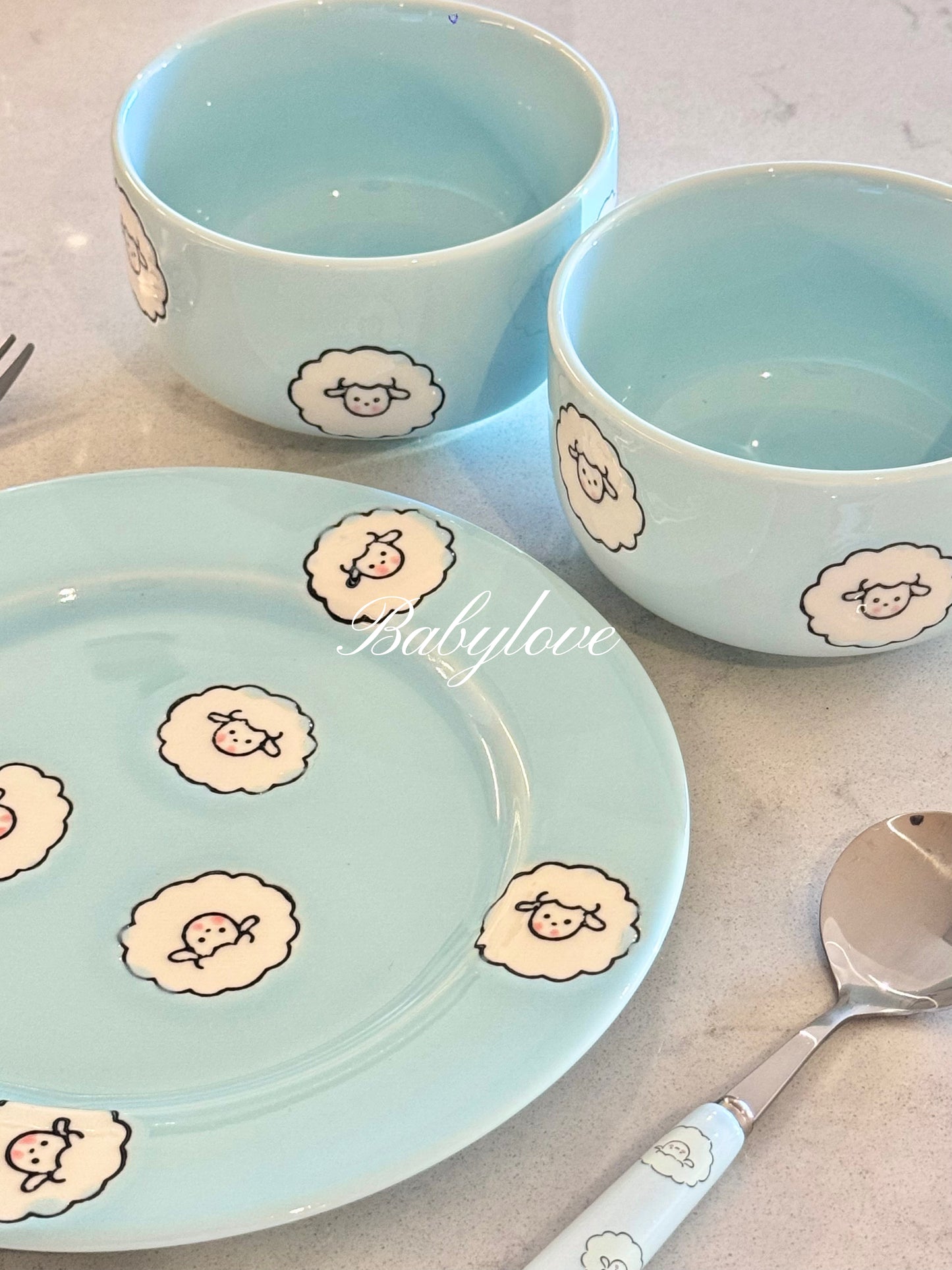 Pastel Blue Sheep Ceramic Tableware Set