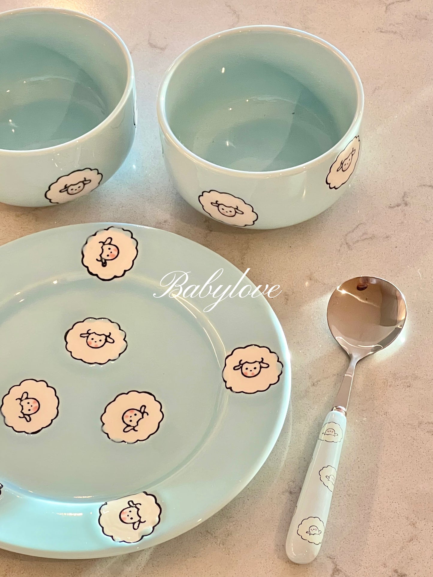 Pastel Blue Sheep Ceramic Tableware Set