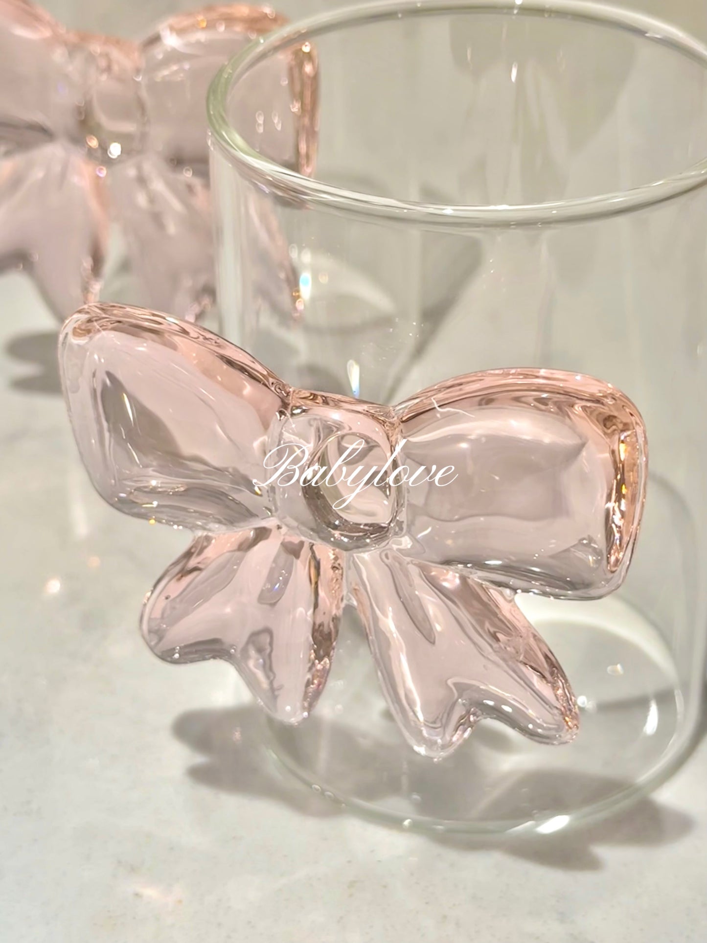 Pink Bow Glass Cup – Elegant 3D Ribbon Design for Drinks and Desserts