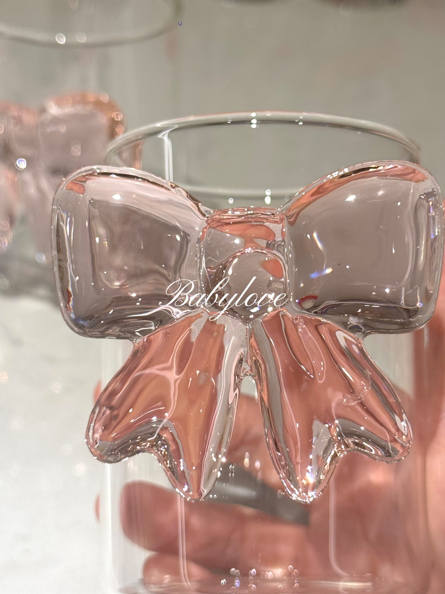 Pink Bow Glass Cup – Elegant 3D Ribbon Design for Drinks and Desserts
