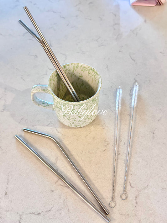 🌿 Stainless Steel Reusable Straw Set with Cleaning Brushes