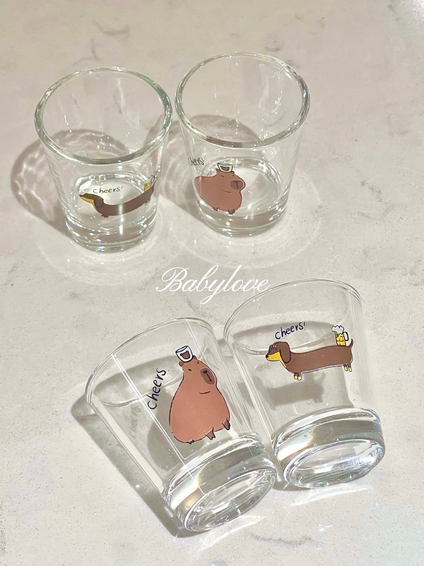 Cute Animal Shot Glass Set – Cheers! Dachshund and Capybara Design