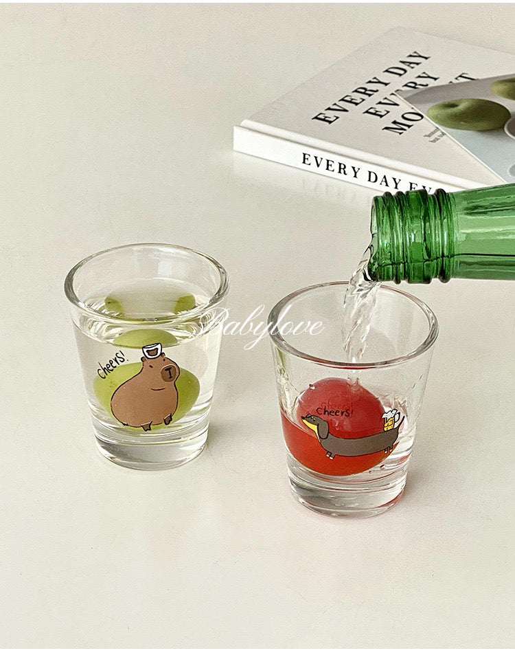Cute Animal Shot Glass Set – Cheers! Dachshund and Capybara Design