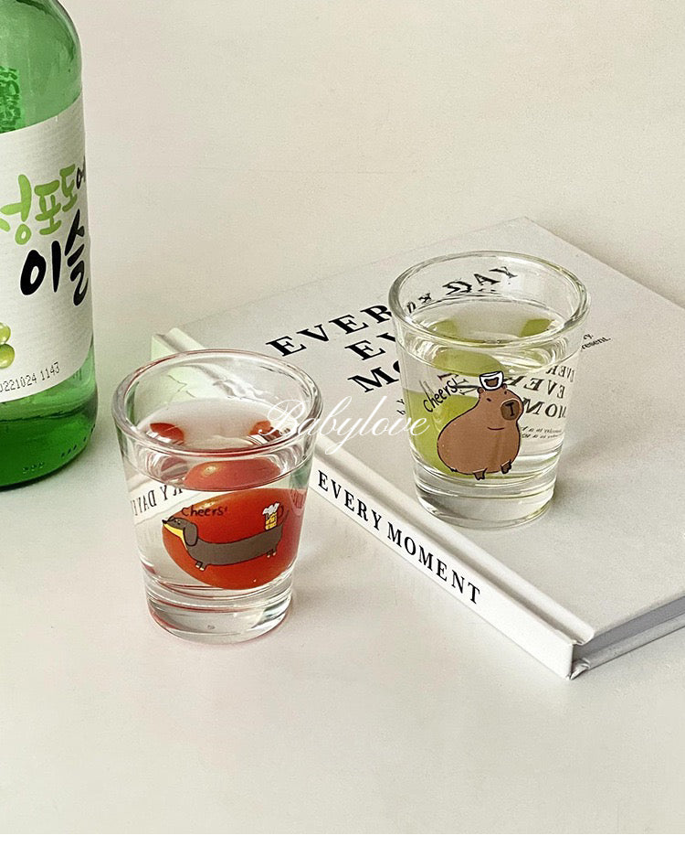 Cute Animal Shot Glass Set – Cheers! Dachshund and Capybara Design