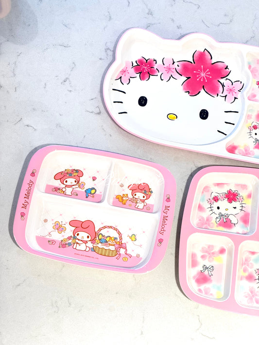 Cute Sanrio Compartment Plate – Hello Kitty & My Melody | Food-Grade Resin