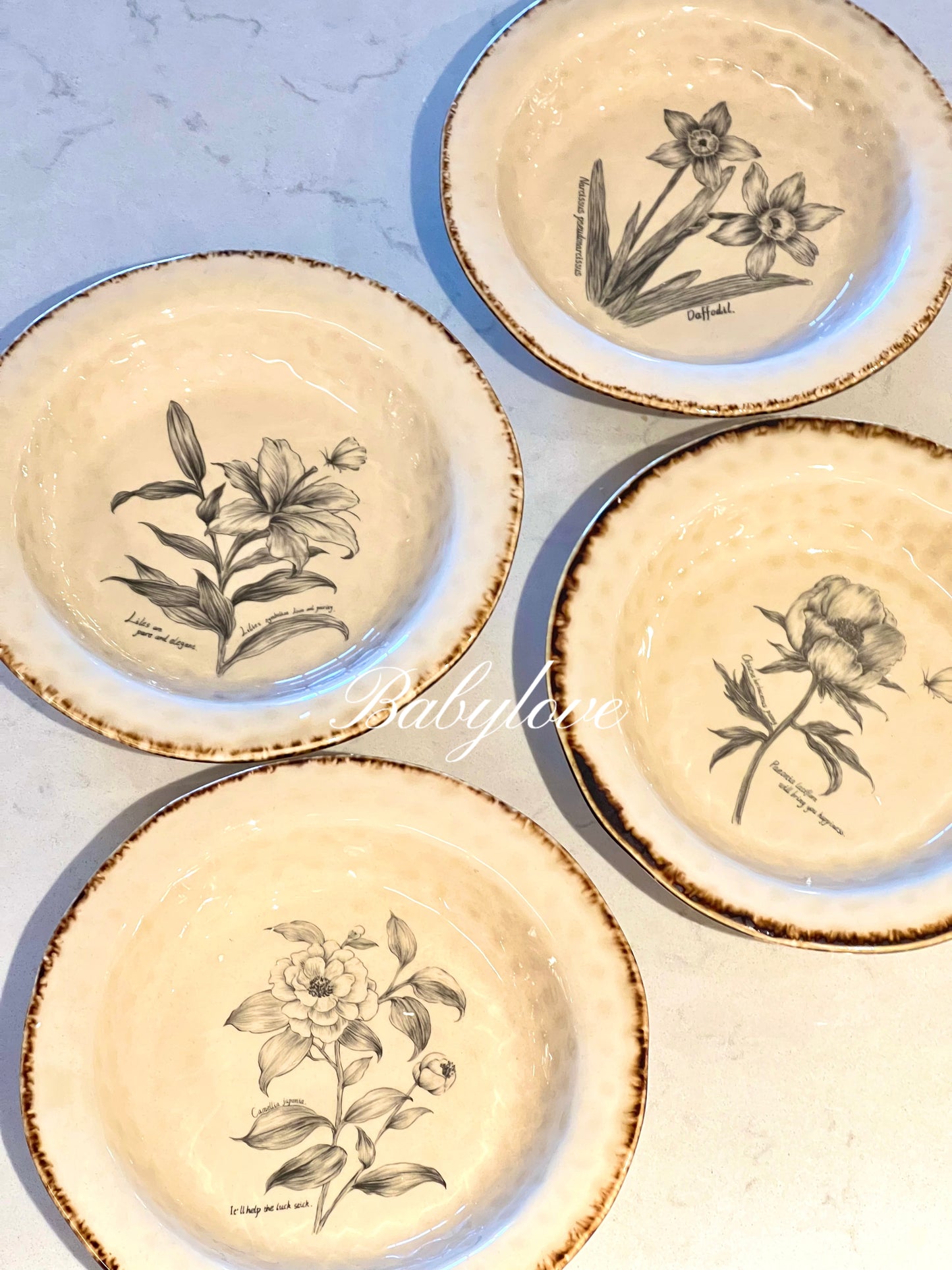Vintage Botanical Deep Plate Set- 8.5 inches