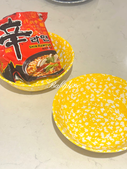 Korean-Style Speckled Noodle Bowl | Bright Yellow Ramen Bowl