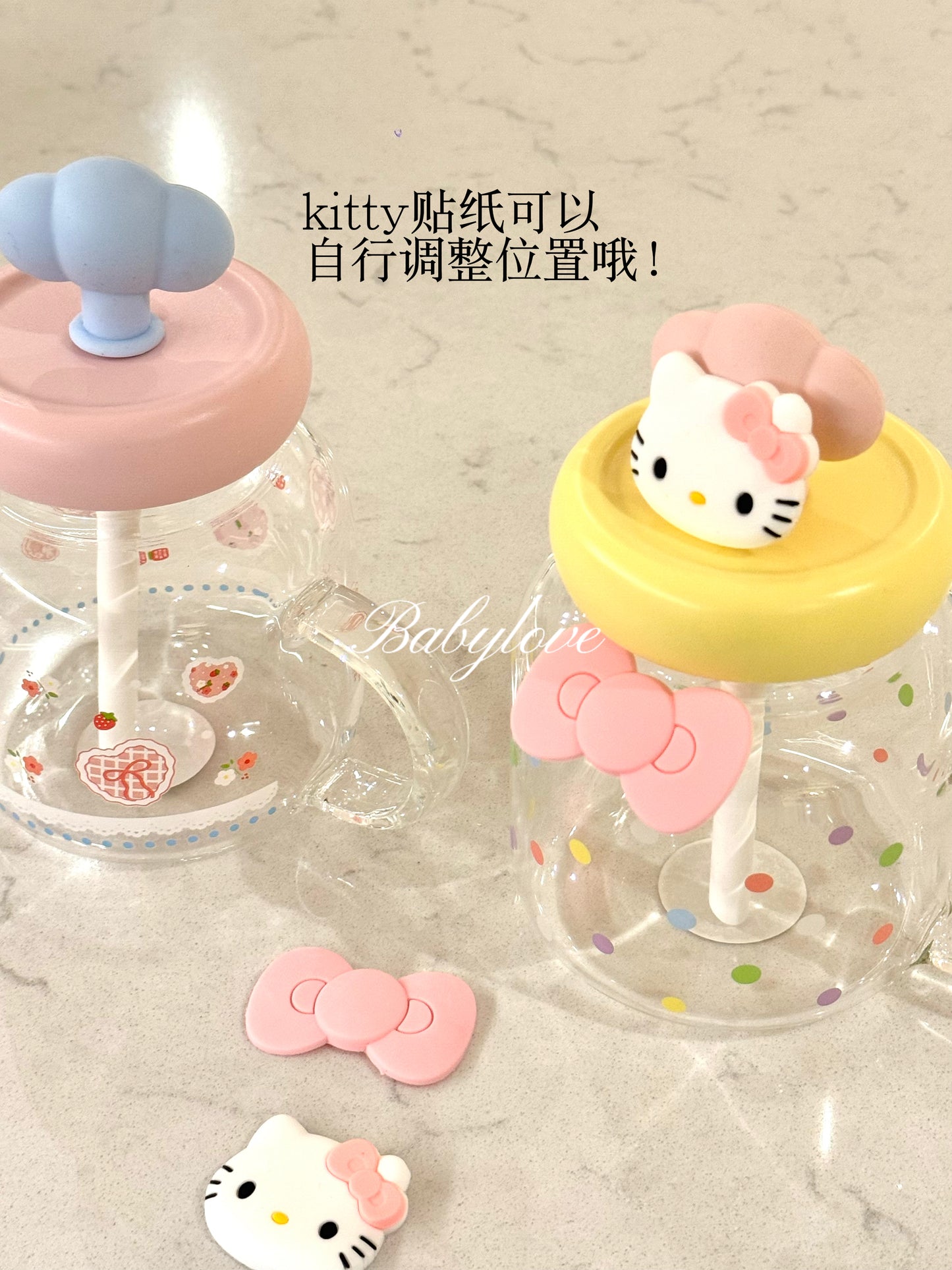 Hello Kitty Large Capacity Glass Tumbler with Straw 🧸🎀