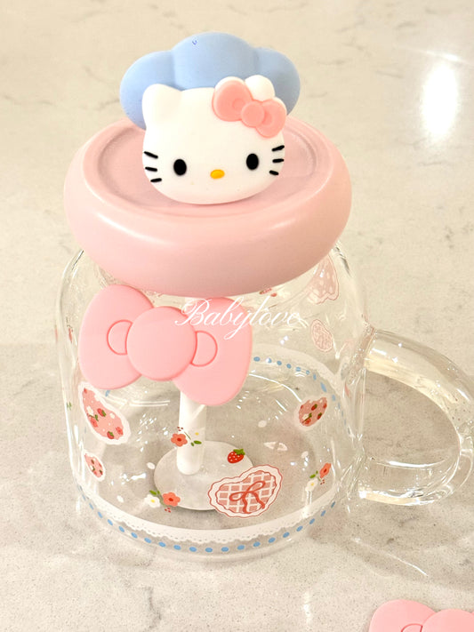 Hello Kitty Large Capacity Glass Tumbler with Straw 🧸🎀